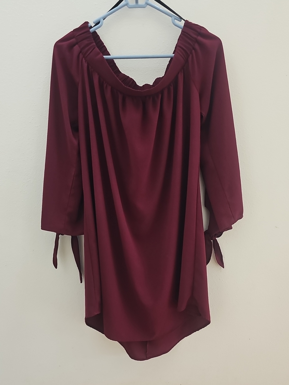 Finesse Off-Shoulder Tie-Sleeve Tunic in Burgundy